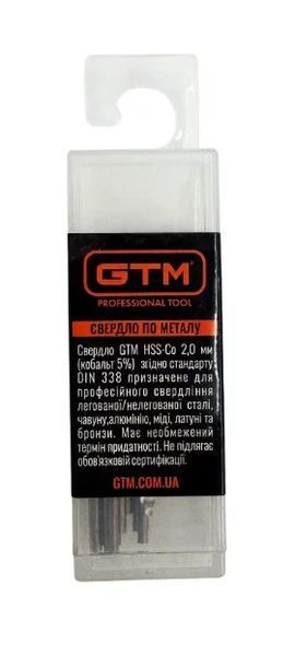 Свердло 2,0 мм GTM HSS-Co5 10шт GTM ECo-020K ECo-020K фото